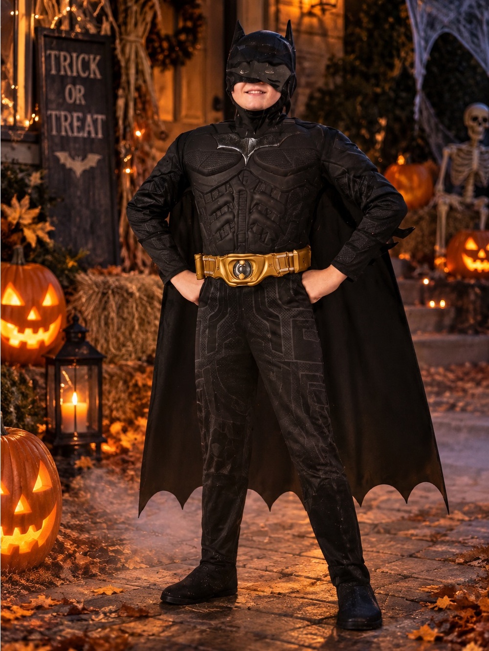 Batman Black Costume with Gold Belt and Cape